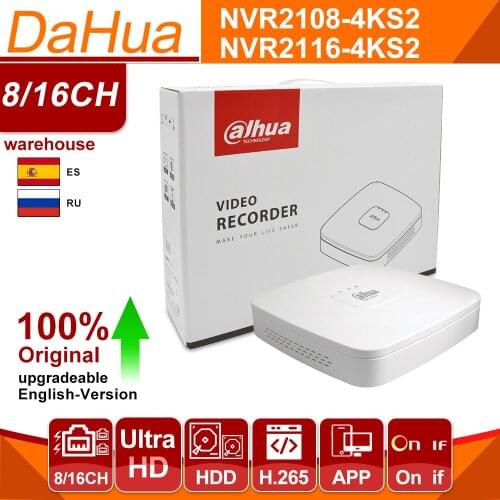 Dahua Original 4K NVR NVR2108-4KS2 NVR2116-4KS2 4/8/16CH 1U Lite Network Video Recorder H265 For IP Camera System