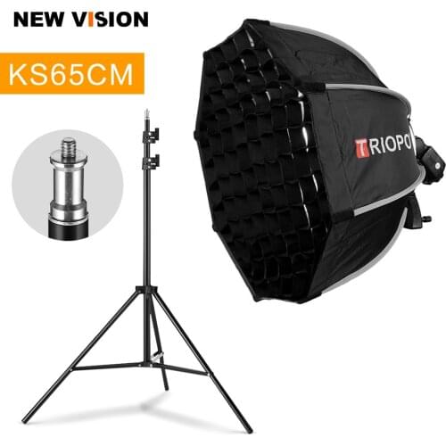 TRIOPO 65cm Foldable Octagon Softbox Bracket Mount Softbox Handle + Honeycomb Grid + 2m Light Stand for Godox Speedlite Flash