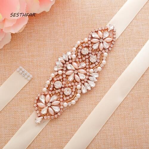 SESTHFAR Rhinestone Bridal Belt Handmade Wedding Sashes Crystal Bead Flower Dress Dinner Belt For Dress Accessories