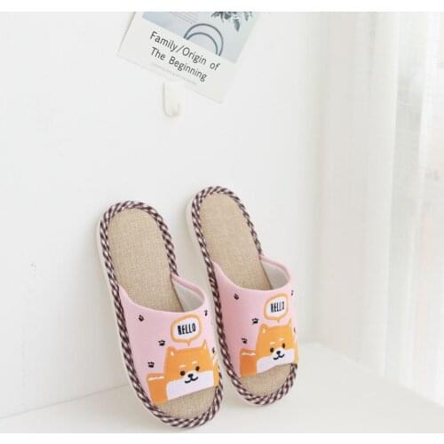 Corgi Flax Soft Warm Female Male Non-Slip Indoor Slippers Pink Blue Winter Autumn Size 36 37 38 39 40 41 42 43