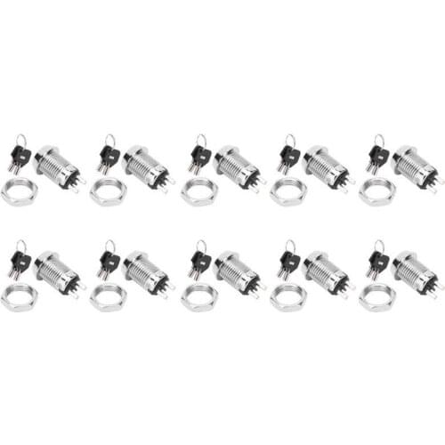Toggle switch 10 Sets Key Switch Stainless Steel On/Off Power Lock Double Pull Switches 12 x 22mm