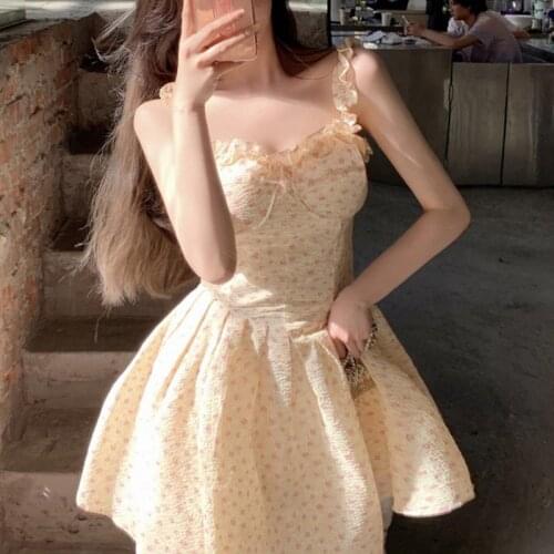 Party Mini Floral Dresses Summer 2021 Ladies Print Sexy Kawaii Strap Dresses For Women Casual Ruffle Sweet Bohemian Beach Dress