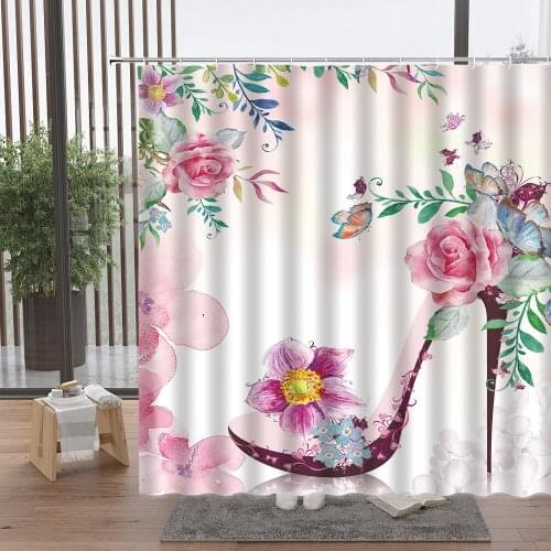 Rose Flower Floral Print Valentines Day Shower Curtain Bathroom Waterproof Fabric Bath Curtains Bathroom Set Home Decoration