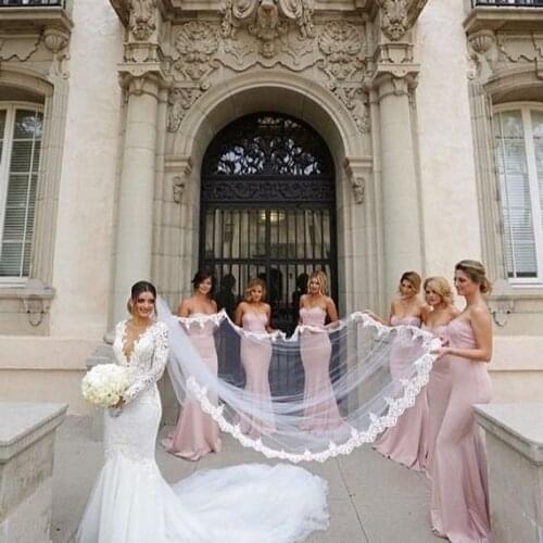 Hot Sale Long Bridal Wedding Veils Lace Appliques Tulle Women Chapel Veils In Stock
