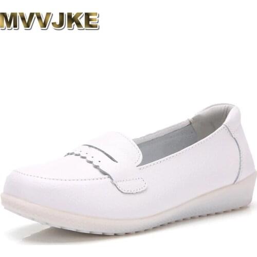 MVVJKENew 2021 Soft Bottom White Casual Shoes Women Flats Spring Ladies Moccasins Women Loafers Mom Shoes Split Leather Breathab