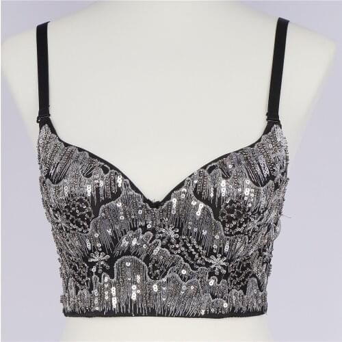 Sequins Camisole Backless Cropped Tops Bustier Bra Women Sexy Bras Summer Underwear Nightclub Party Tank Tops Y1139