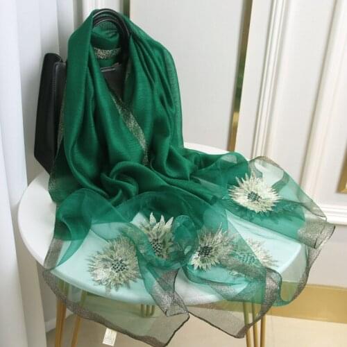 2021 women silk wool scarf fashion solid Embroidery stoles female foulard shawls neck wrap hijabs scarves High Quality Bandana