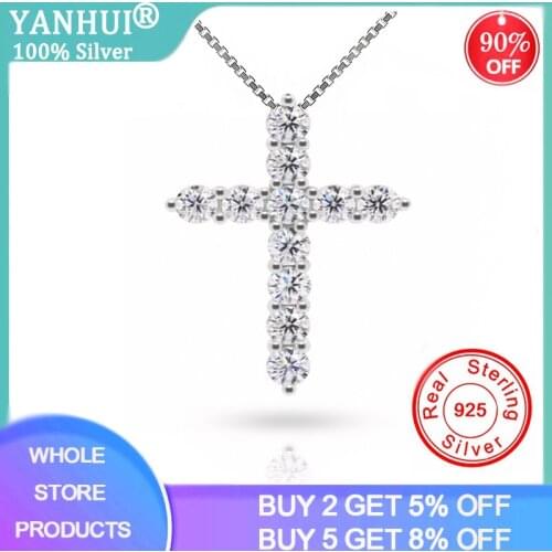 Total 1.1ct 3mmX11 Round Cut Cubic Zirconia Diamond 925 Silver Christian Religious Cross Necklace Women Christmas Eve Gift