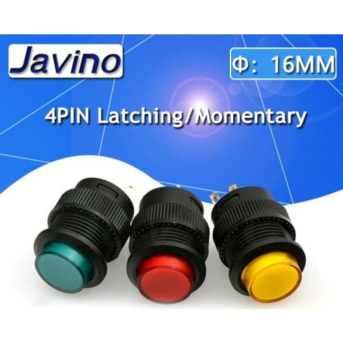 2PCS circular self-lockin 16MM Latching/Momentary push button switch with LED lighting 4Pin R16-503