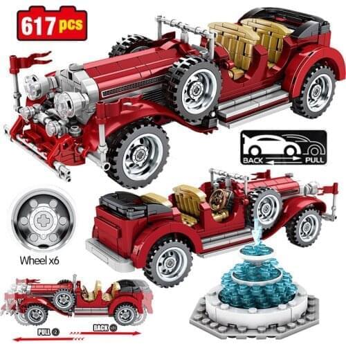 617Pcs City Classic Pull Back Vintage Roadster Model Building Blocks Technical Mechanical Car Bricks Toys For Children