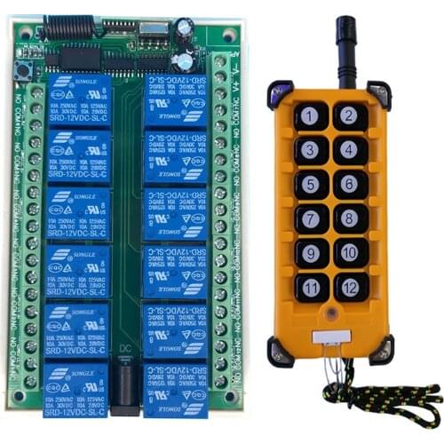 3000m DC12V 24V 12CH Radio Controller RF Wireless Remote Control Overhead travelling crane System Receiver+ number keys Remote