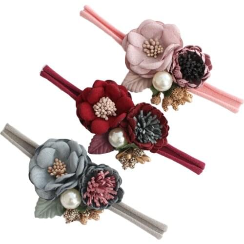 Boutique flower headband kids girl nylon headband elastic strench headwear