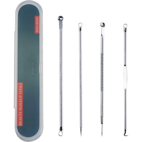 Boxed 4PCS/set Stainless Steel Acne Blackhead Remover Needles Comedone Extractor Pimple Blemish Face Skin Care Beauty Tools