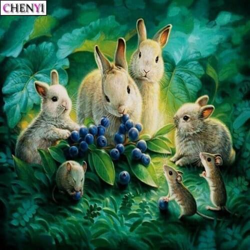 CHENYI 5D DIY Diamond Painting Animal Embroidery Accessories Rabbit Mouse Picture Full Drill Square Diamond Mosaic Paiting Art