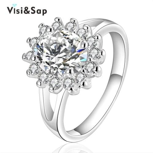 Eleple Sun flower Rings for women jewelry wedding bands brilliant pear cubic zirconia White gold color ring MSR010