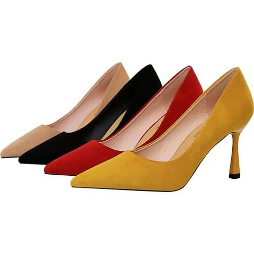 Korean version simple thin heel large size suede shallow mouth pointed slim sexy nightclub high heel single shoes