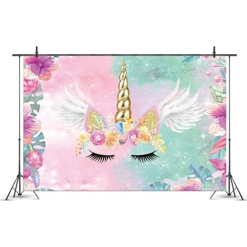 Beautiful Purple Flowers Unicorn Backdrop Photography Photo Girl Birthday Party Room Table Decoration Custom Vinyl Background