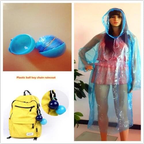 2 pieces of waterproof raincoat ball for men and women, raincoat with hood, plastic ball key ring disposable raincoat poncho