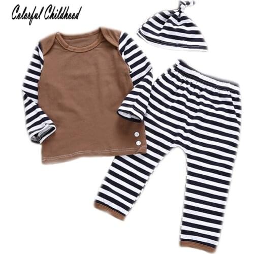 Baby Girl Clothing Long Sleeve T-shirt+Striped Pants+Hat 3pcs Sets Newborn Outfit Cotton Clothes For Baby Boy kleding meisjes
