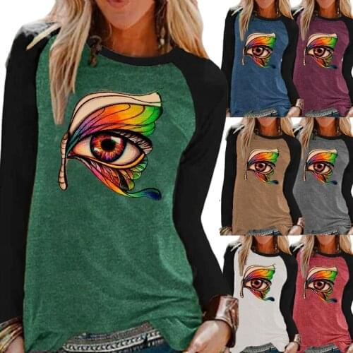 Autunm and Winter Fashion Printing Long Sleeve Women Clothing Round Neck Loose Shirt Casual Shirt Plus Size Graphic Tees XS-5XL