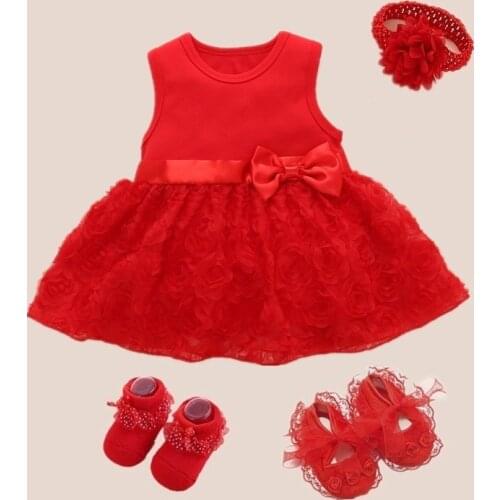 Newborn Baby Girls Infant Dress&clothes Summer Kids Party Birthday Outfits 1-2years Shoes Set Christening 0 3 6 9 Months Robe