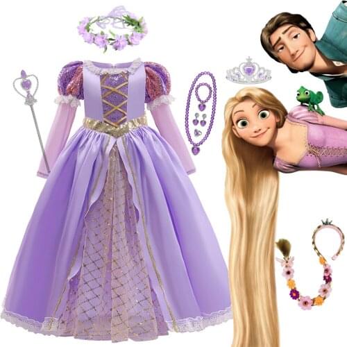 Rapunzel Princess Cosplay Dress Girl Disney Tangled Halloween Party Vestido Kids Birthday Christmas 2-10T JYF