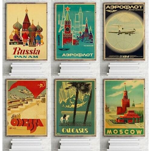 Retro Soviet travel poster Moscow Volga high quality canvas painting wallpaper for living room/room/bar decoration