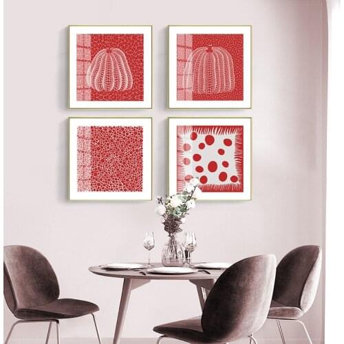 Simple and modern Nordic grass Yayuan red wave dot study porch living room mural poster print canvas decorative picture