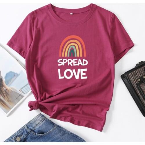 Spread Love Rainbow Kindness Woman T-Shirt Short Sleeve T-Shirts Summer Tops for Women Cotton Graphic Tee Female Shirt Clothes