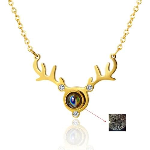 Elk Deer Antlers Pendant Necklace For Women Men Stainless Steel Jewelry Chain Link Necklaces Christmas Gift Collar Collier
