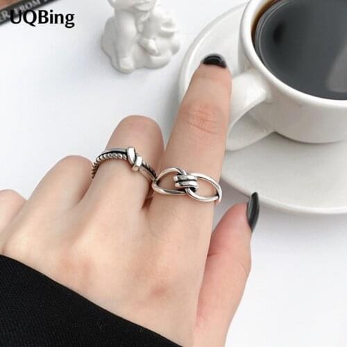 Handmade INS Design Silver Vintage Women Twist Cross Finger Rings Jewelry