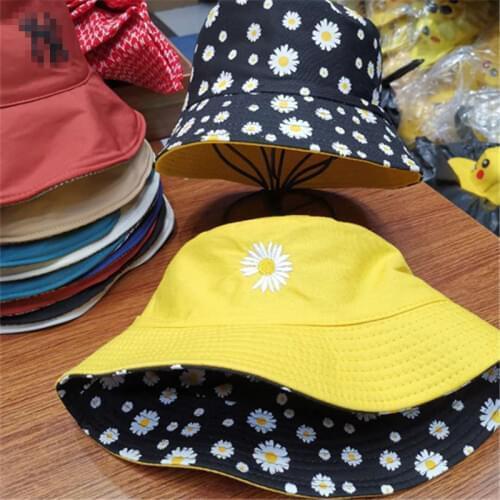 Couple Fisherman Hat Daisy Print Sun Hats Beanie Ins Visor Beanie Cotton Caps Double-sided Sun Protection Unisex Bucket Hat