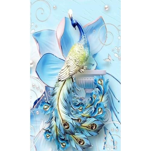 Blue Flowers Peacocks Diamond Painting Round Full Drill Floral Animal Nouveaute DIY Mosaic Embroidery 5D Cross Stitch Home Decor