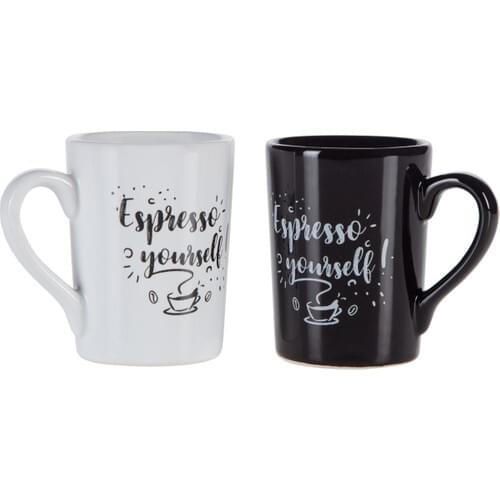 Stylish trendy 2 piece Espresso mug set cup black white