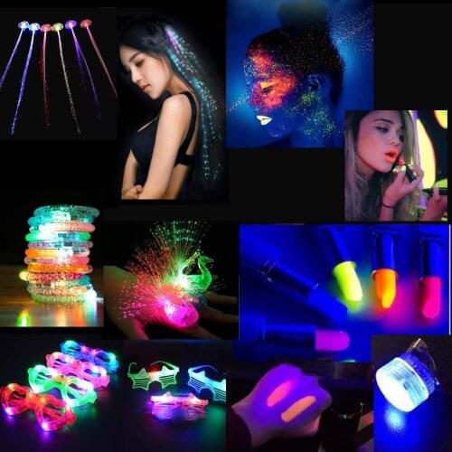 LED Light Toys Blinds Glasses Luminous Lipstick Fiber Optic Pigtail Braid Bracelet Carnival Glow Rave Birthday Party Supply