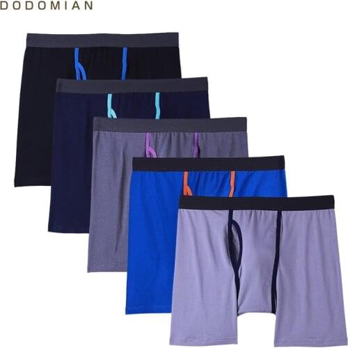 Men Boxer Cotton Solid Long Boxers Man 5 Pcs/Lot Soft Mens Underwear With Fly Boxershorts Male U-convex US Size S M L XL XXL