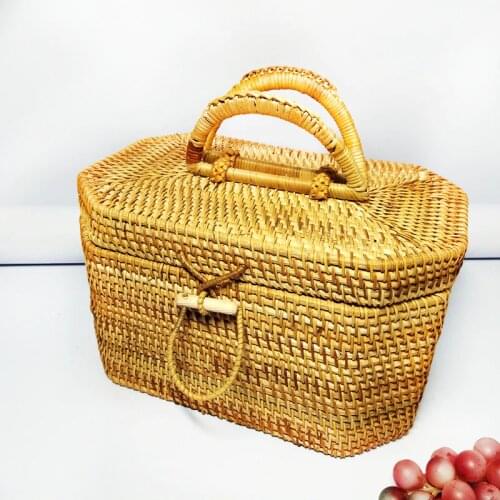 Vietnam Rattan Storage Basket Octagonal Tea Set Storage Box Travel Tea Set Tea Point Portable Storage Box Factory Direct Sales