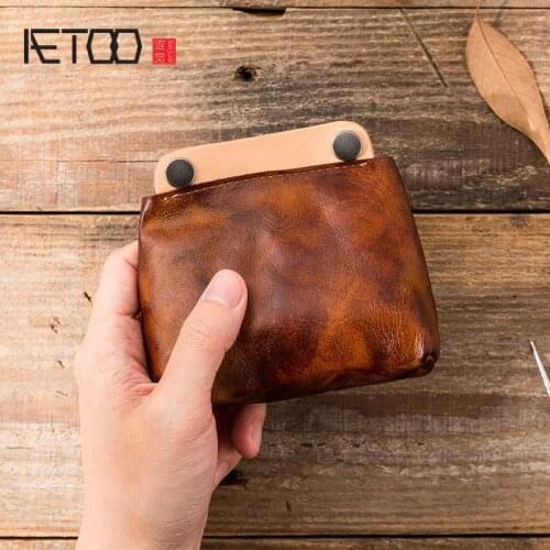 AETOO Handmade vintage leather wallets, mens trendy coin purses, womens vegetable tanned leather ultra-thin simple card holder