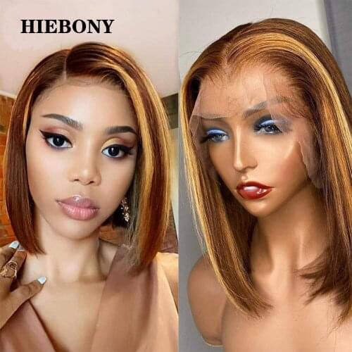 Highlight 4/27 Short Bob Lace Front Human Hair Wigs with Baby Hair Ombre Blonde 13x6 Lace Front Wigs Bleached Knots for Women