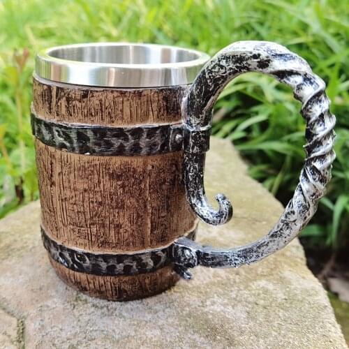 Resin stainless steel bile mug large-capacity simulation wood cup beer cup skull beer cup shot glasses set