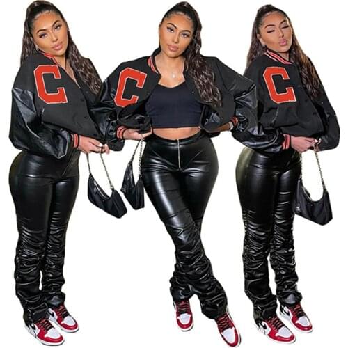 RStylish Fall Women Clothing Letter Printed Hip Hop Patchwork Long Sleeve Oversize Baseball Bomber Jacket