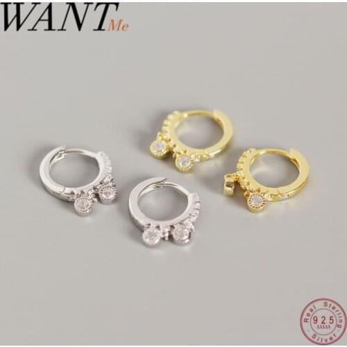 WANTME Trendy Real 100% 925 Sterling Silver Round Zircon Dangle Pendant Stud Earrings for Women Fine Jewelry Accessories Gift