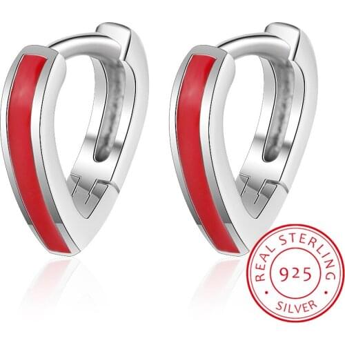 100% 925 Sterling Silver Geometric Heart Hoop Earrings For Women Piercing Fashion Silver 925 Earings Jewelry DT68