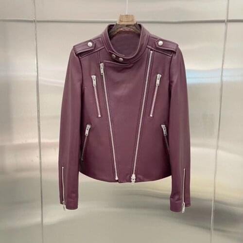 Jacket Leather Genuine Short Length 2021 New Arrival Women Coat Spring O-Neck Clothing Real Sheepskin Overcoat Zipper