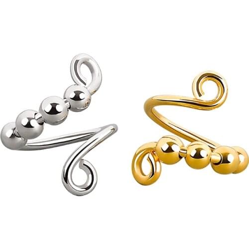 2021 Fashion Trend Micro-Movement Beads Single Circle Free Rotation Anti-Stress Anxiety Adjustable Personalit Women Gold Ring