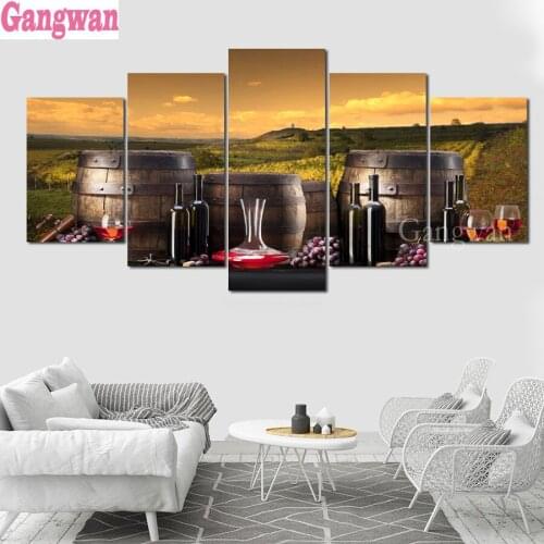 5 Panel Combined Wine art diamond embroidery full square round diamond painting cross stitch kits Winery 5D mosaic home decor