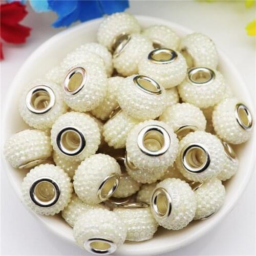 50 Pcs Set Big Hole Round Plastic Murano Spacer Beads Charms Fit Pandora Bracelet Bangle Women Girls for DIY Jewelry Making