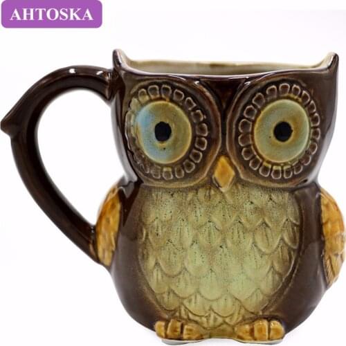AHTOSKA 12 Oz Cute Owl Coffee Mug Ceramic Milk Pitcher Animal Shaped Mugs With Grip