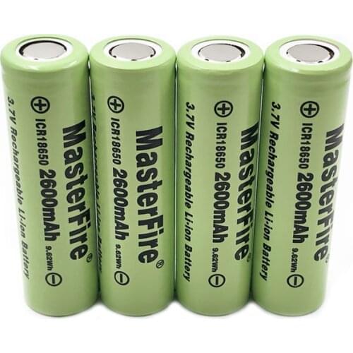 4pcs/lot MasterFire 2600mah 18650 ICR18650-26F 3.7V 9.62Wh Rechargeable Lithium Battery Cell For LED Flashlights Headlamps