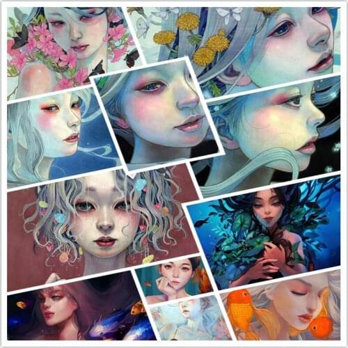 Diamond Painting Cartoon Girl Hand-Painted Comics Exquisite Colored Hair Curly Hair Beauty Character Bedroom Porch Decor Picture